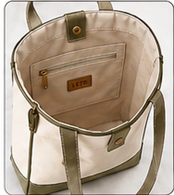 Inside the Design 1 canvas tote, showing the lining and inside zip pocket