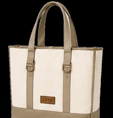 Premium canvas tote bag, Design 1, in ivory and beige, front view