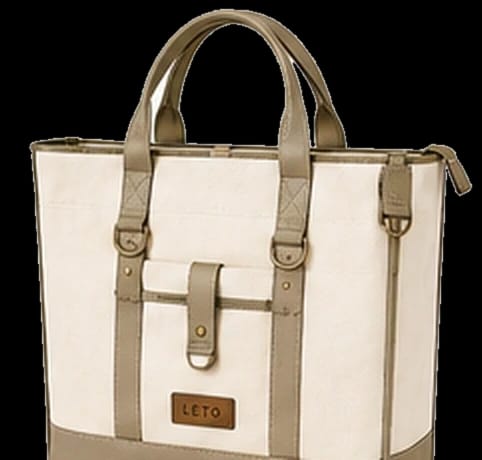 Premium canvas tote bag, Design 2, in ivory and beige, front view